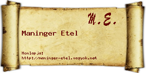 Maninger Etel névjegykártya